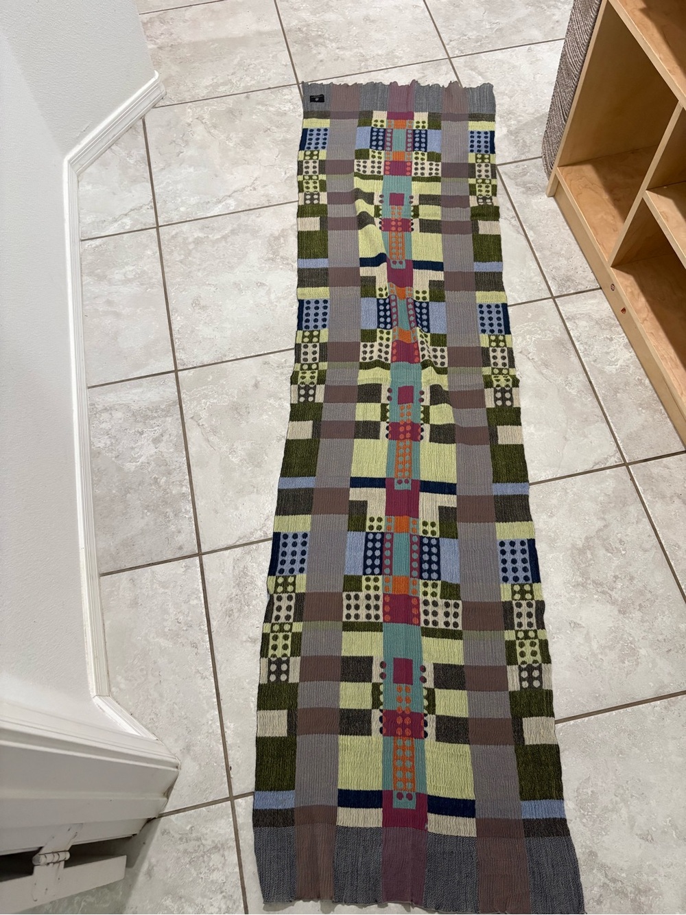 NUNO JAPAN GEOMETRIC SCARF CRINKLE Rug in Olive, Gray, Blue & Red